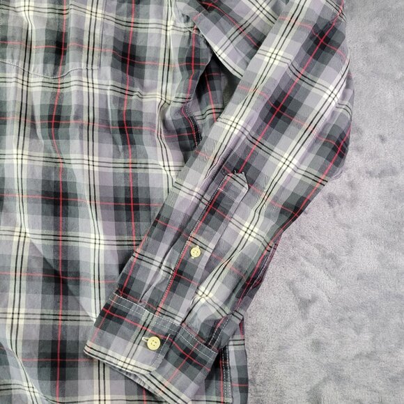 Merona Men’s Plaid Button Up Shirt L Gray Red Long Sleeve Casual Flannel Look - Picture 3 of 10